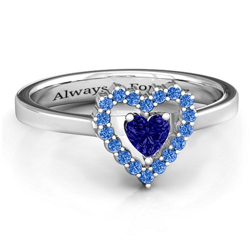 Heart in Heart Halo Ring – Sterling Silver with Blue Sapphire and Fancy Blue Premium Zirconia