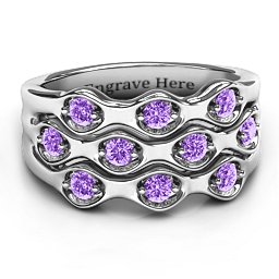 3 Tier Wave Ring in 925 Sterling Silver with Amethyst