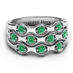 3 Tier Wave Ring in 925 Sterling Silver with Emerald
