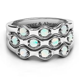 3 Tier Wave Ring in 925 Sterling Silver with Opal