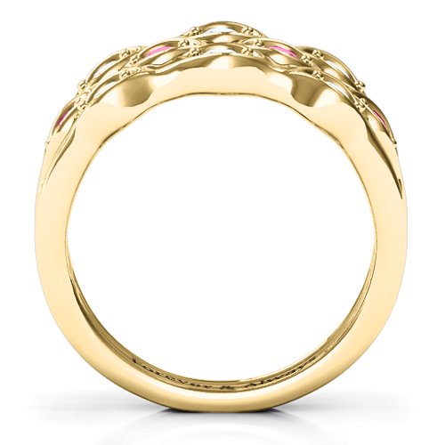 3 Tier Wave Ring – 10K Yellow Gold with Cubic Zirconia and Ruby