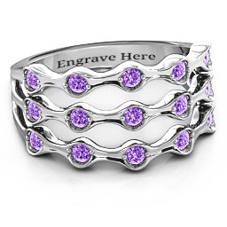 Alternating Stone Fashion Wave Ring in 925 Sterling Silver with Amethyst
