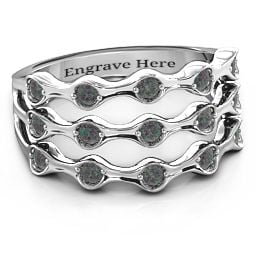 Alternating Stone Fashion Wave Ring