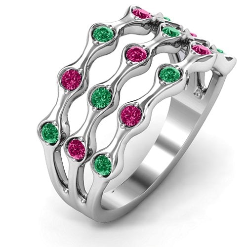Alternating Stone Fashion Wave Ring