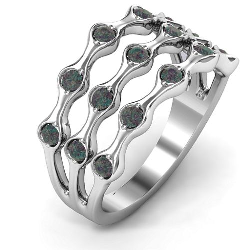 Alternating Stone Fashion Wave Ring