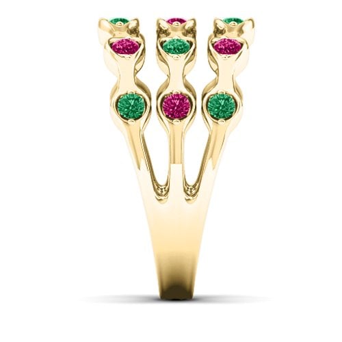 Alternating Stone Fashion Wave Ring – 10K Yellow Gold with Emerald and Ruby