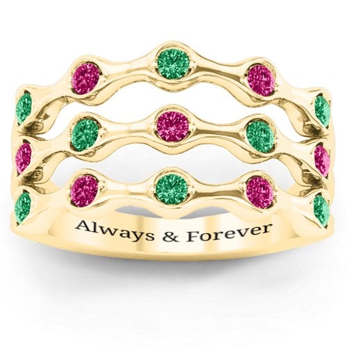 Alternating Stone Fashion Wave Ring – 10K Yellow Gold with Emerald and Ruby
