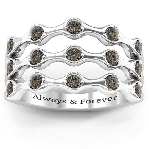 Alternating Stone Fashion Wave Ring