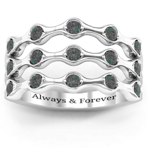 Alternating Stone Fashion Wave Ring