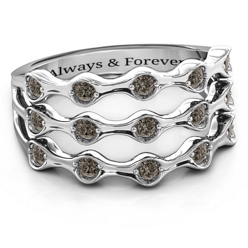 Alternating Stone Fashion Wave Ring