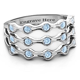 Alternating Stone Fashion Wave Ring in 925 Sterling Silver with Aquamarine