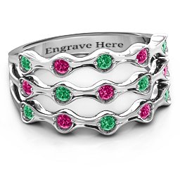Alternating Stone Fashion Wave Ring in 925 Sterling Silver with Emerald and Ruby