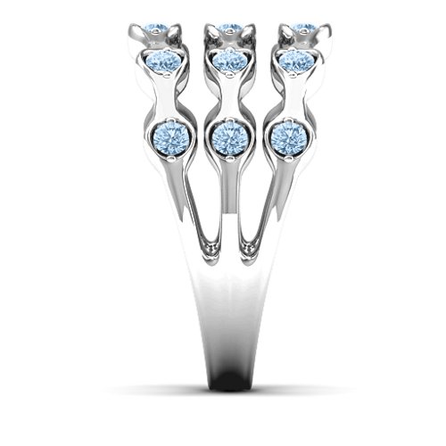 Alternating Stone Fashion Wave Ring – Sterling Silver with Aquamarine