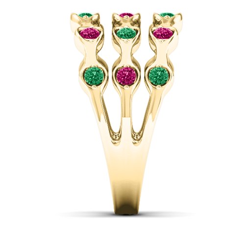 Alternating Stone Fashion Wave Ring – 10K Yellow Gold with Emerald and Ruby