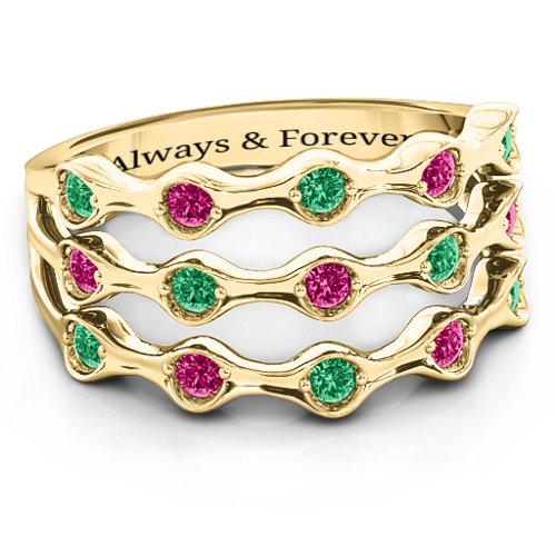 Alternating Stone Fashion Wave Ring – 10K Yellow Gold with Emerald and Ruby