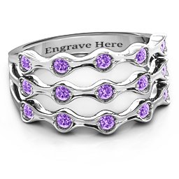 3 Row Fashion Wave Ring in 925 Sterling Silver with Amethyst