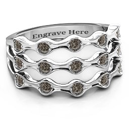 3 Row Fashion Wave Ring in 925 Sterling Silver with Smokey Quartz