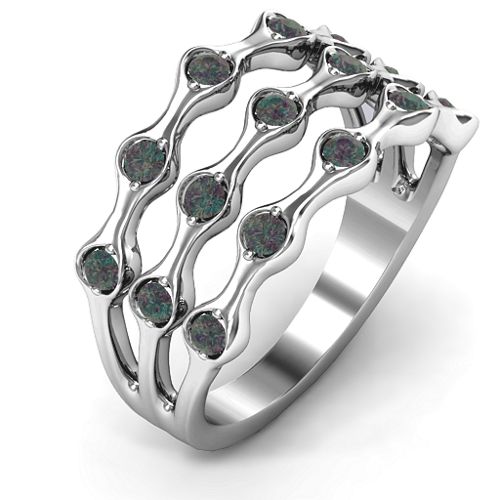 3 Row Fashion Wave Ring – Sterling Silver with Alexandrite