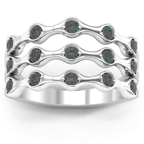3 Row Fashion Wave Ring – Sterling Silver with Alexandrite
