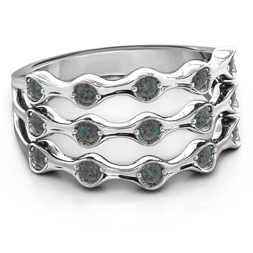 3 Row Fashion Wave Ring – Sterling Silver with Alexandrite