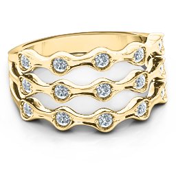 3 Row Fashion Wave Ring in 10K Solid Yellow Gold