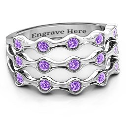 15 Stone Family Wave Ring in 925 Sterling Silver with Amethyst