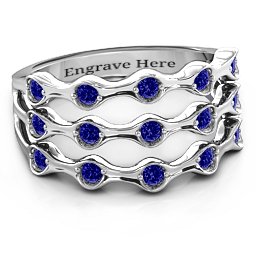 15 Stone Family Wave Ring in 925 Sterling Silver with Blue Sapphire