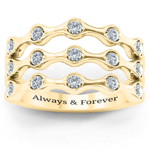 15 Stone Family Wave Ring – 10K Yellow Gold with Cubic Zirconia