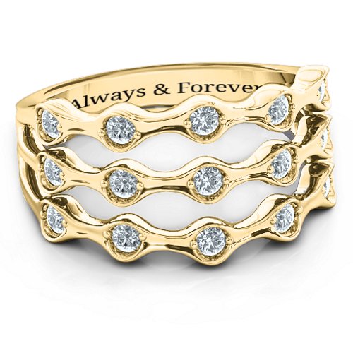 15 Stone Family Wave Ring – 10K Yellow Gold with Cubic Zirconia
