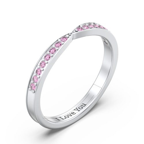 Tapered Stacking Band with Accents – 10K White Gold with Red Premium Zirconia