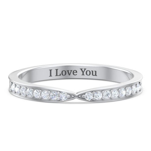 Tapered Stacking Band with Accents – Sterling Silver with Diamond