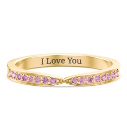 Tapered Stacking Band with Accents in 10K Solid Yellow Gold with Red Premium Zirconia