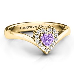 Peak of Love Ring in 14K Solid Yellow Gold with Amethyst and White Premium Zirconia