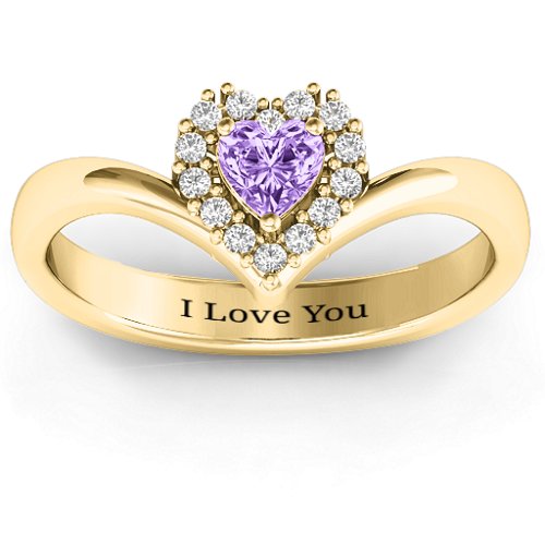 Peak of Love Ring – 14K Yellow Gold with Amethyst and White Premium Zirconia