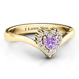 Peak of Love Ring in 10K Solid Yellow Gold with Amethyst and White Premium Zirconia