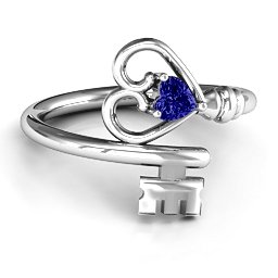 Key to Her Heart Ring in 925 Sterling Silver with Blue Sapphire, Amethyst, and Emerald