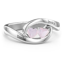 Engravable Double Heart Gemstone Wave Ring