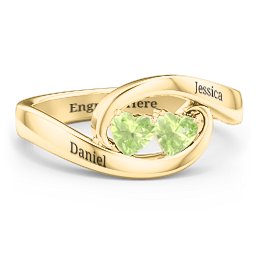 Engravable Double Heart Gemstone Wave Ring