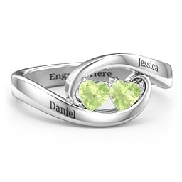 Engravable Double Heart Gemstone Wave Ring