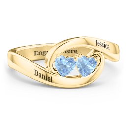 Engravable Double Heart Gemstone Wave Ring
