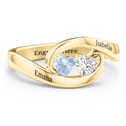 Engravable Double Heart Gemstone Wave Ring