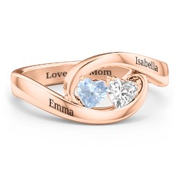 Engravable Double Heart Gemstone Wave Ring