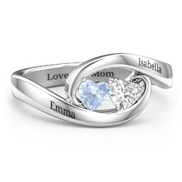 Engravable Double Heart Gemstone Wave Ring
