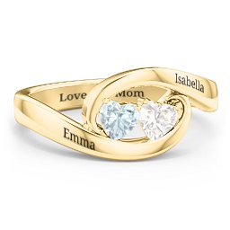 Engravable Double Heart Gemstone Wave Ring