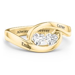 Engravable Double Heart Gemstone Wave Ring