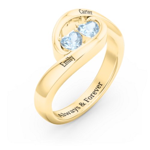 Engravable Double Heart Gemstone Wave Ring