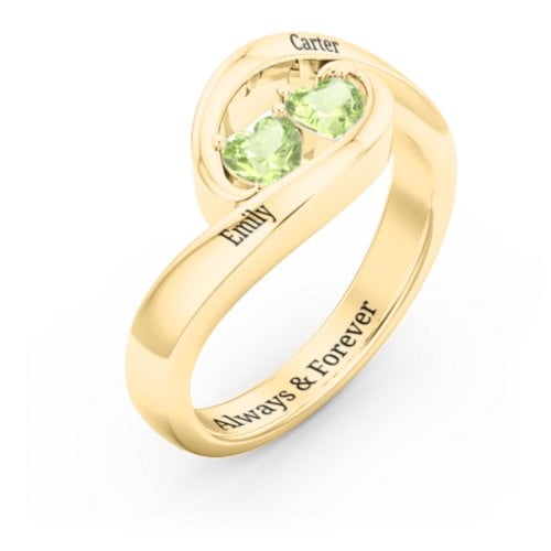 Engravable Double Heart Gemstone Wave Ring