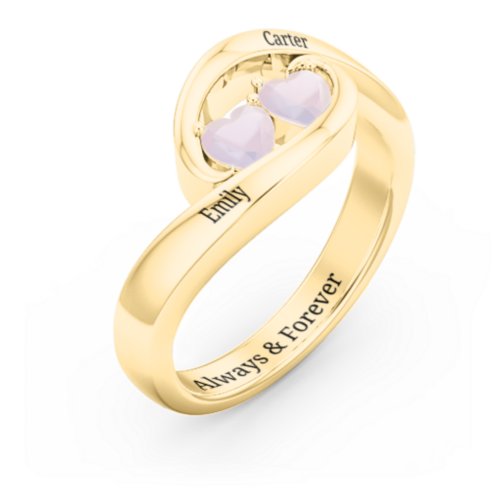 Engravable Double Heart Gemstone Wave Ring