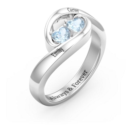 Engravable Double Heart Gemstone Wave Ring