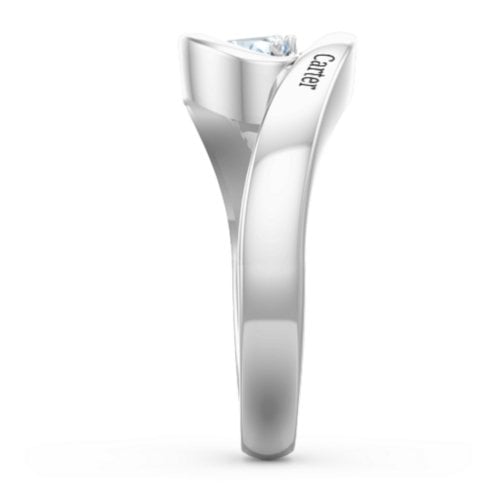 Engravable Double Heart Gemstone Wave Ring